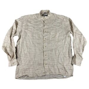 Emme Uno Shirt Made in Italy Linen Band Collar Long Sleeve Tan Men's Large